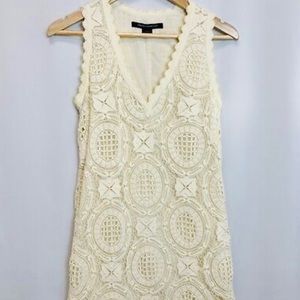 French Connection Ivory Lace Dress Sleeveless Size 2 100% Cotton